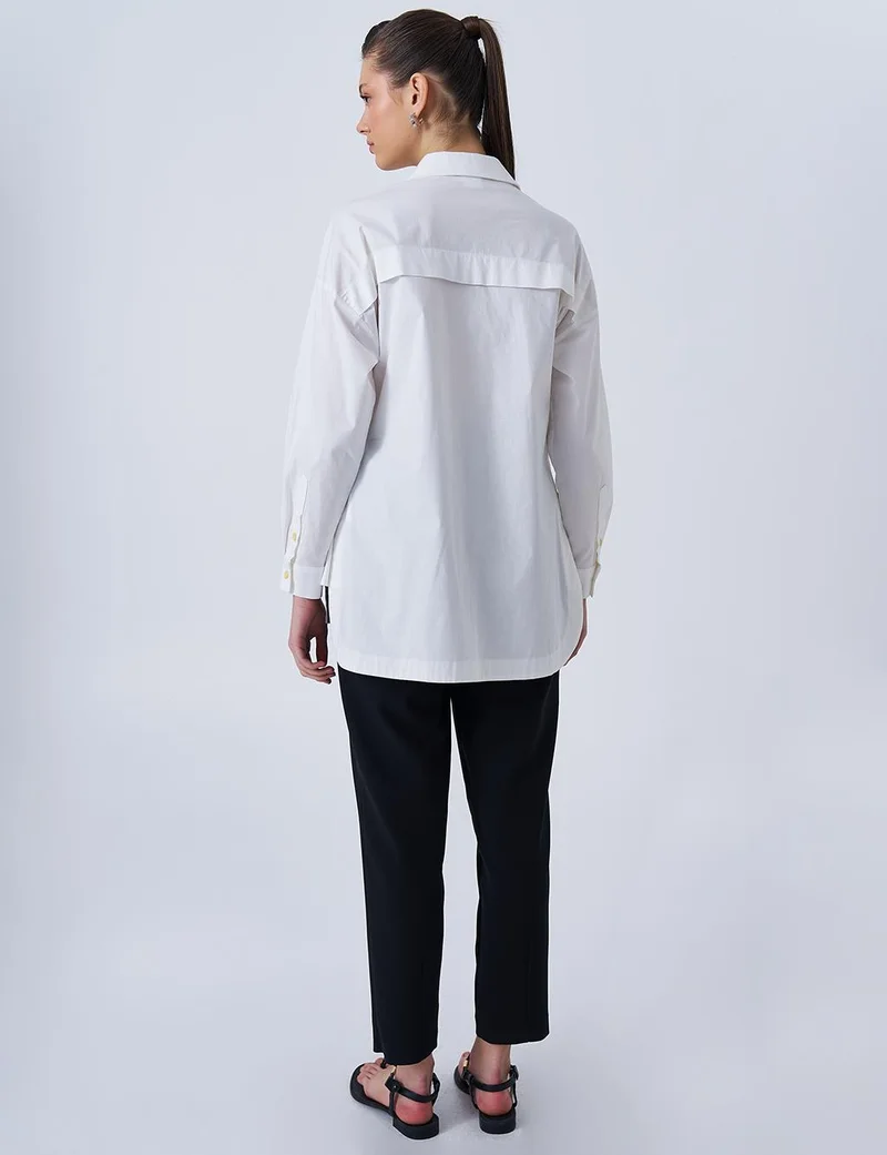 Kayra Floral Print Detail Poplin Blouse in Ecru