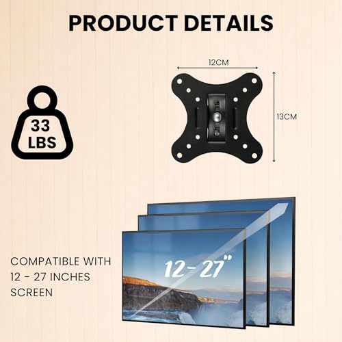 RISSACHI® TV Wall Mount Stand for 12–27 Inch LED LCD TVs | Universal TV & Monitor Single Arm Movable Wall Mount | Space-Saving Monitor Stand for Home, Office & Bedroom - Image 2
