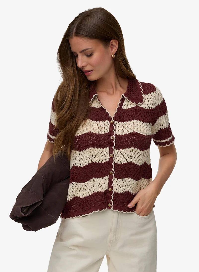 VERO MODA Striped Polo Neck Cardigan