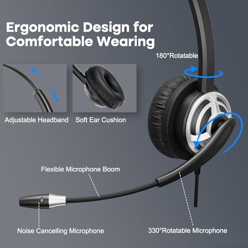 MKJ USB Headset with Microphone for Work, Call Center Noise Canceling Computer Headset, Wired Office Headphone for PC, Laptop, Zoom, Ms Teams, Webex, Webinar, Business Conference, Virtual Learning - Image 2