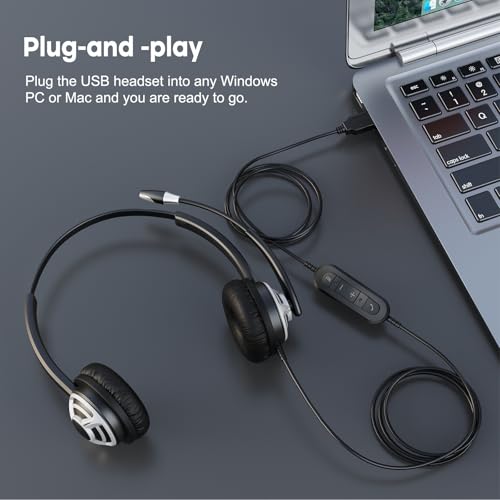 MKJ USB Headset with Microphone for Work, Call Center Noise Canceling Computer Headset, Wired Office Headphone for PC, Laptop, Zoom, Ms Teams, Webex, Webinar, Business Conference, Virtual Learning - Image 3