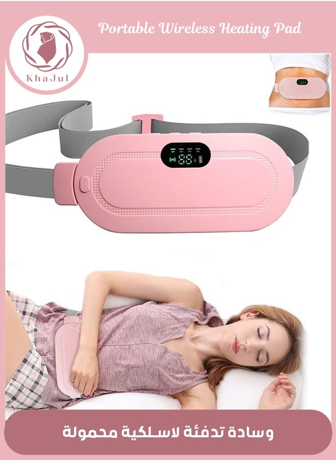 KHAJUL Portable Cordless Heating Pad for Menstrual Cramps Relief, Heating Pad for Stomach,Menstrual Heating Pad with 3 Heat Levels and 4 Vibration Massage Modes Portable Electric Fast Heating Belly Wrap Belt  - Image 1