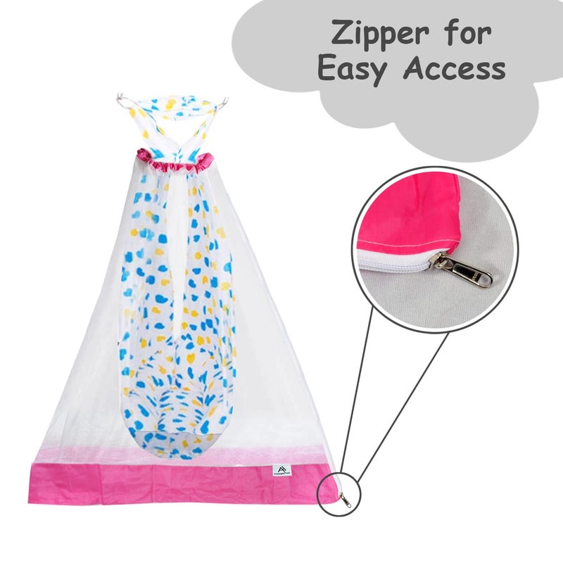Amazinghind Mosquito Net for Baby Cradle SwingMosquito Net for Baby Jhula with Side Zip Opening 03 yrs Pink White Net Pink Border - Image 4