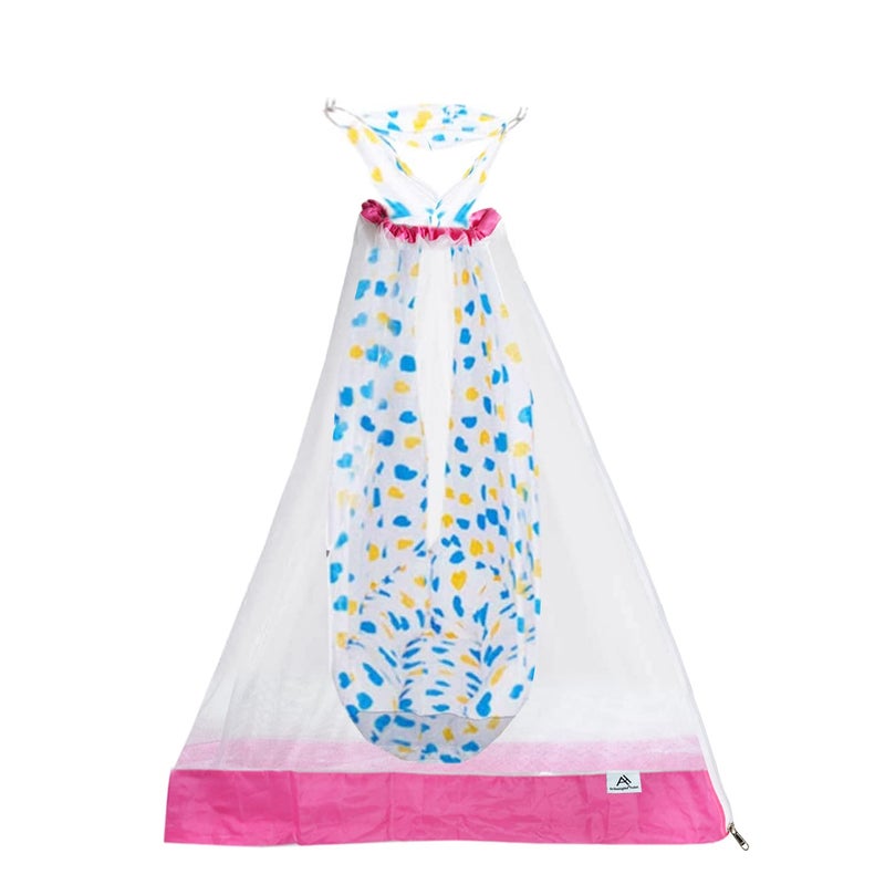 Amazinghind Mosquito Net for Baby Cradle SwingMosquito Net for Baby Jhula with Side Zip Opening 03 yrs Pink White Net Pink Border - Image 2