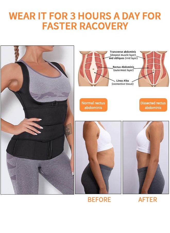 GROIC Waist Trainer for Women Waist Trainer Corset Vest Tummy Slimming Belly  Body Shaper, Double Belt Sauna Workout Trimmer Belts with Zipper and 9 Steel Bones  - Image 2
