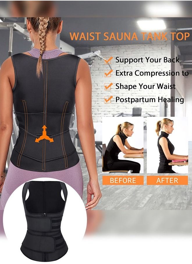GROIC Waist Trainer for Women Waist Trainer Corset Vest Tummy Slimming Belly  Body Shaper, Double Belt Sauna Workout Trimmer Belts with Zipper and 9 Steel Bones  - Image 4