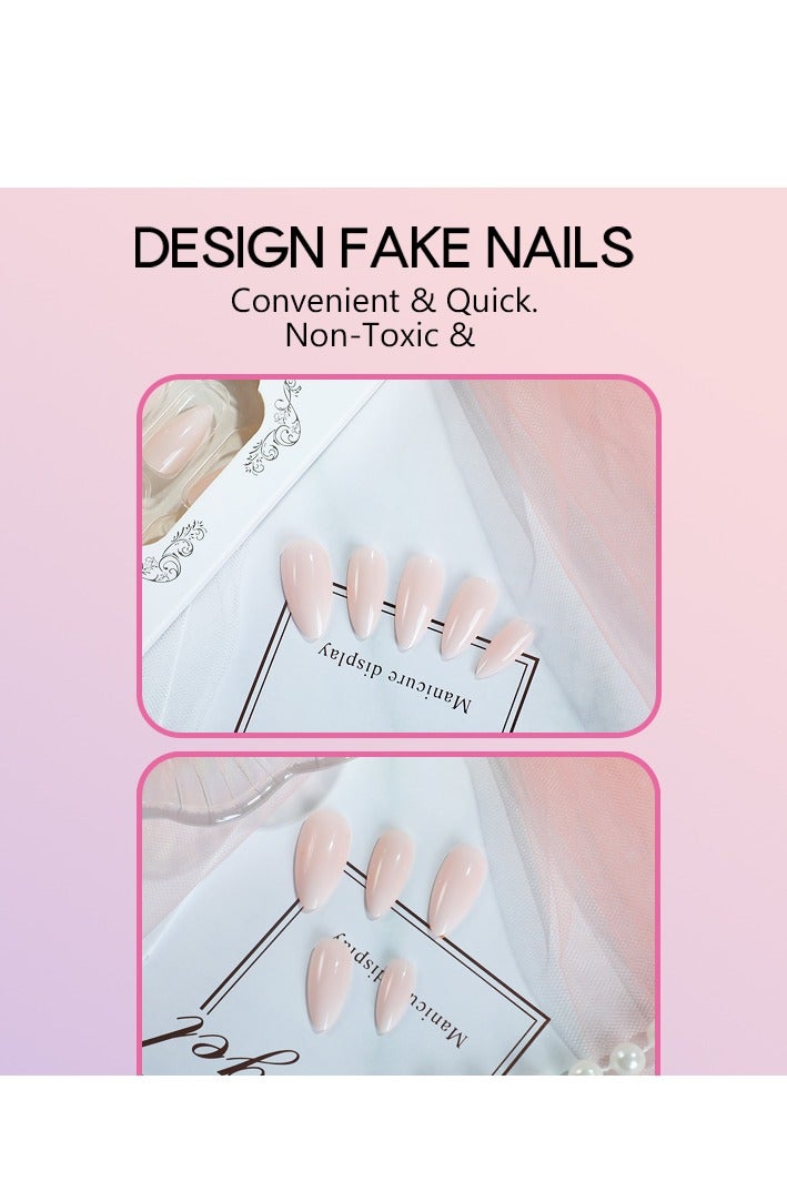 Al Kanzi 24 PCS Press on Nails, Medium Almond Color, Solid Gradient Shiny, Press on Nails, Moderately Natural French Manicure, Artificial Nail Set(Light White) - Image 5