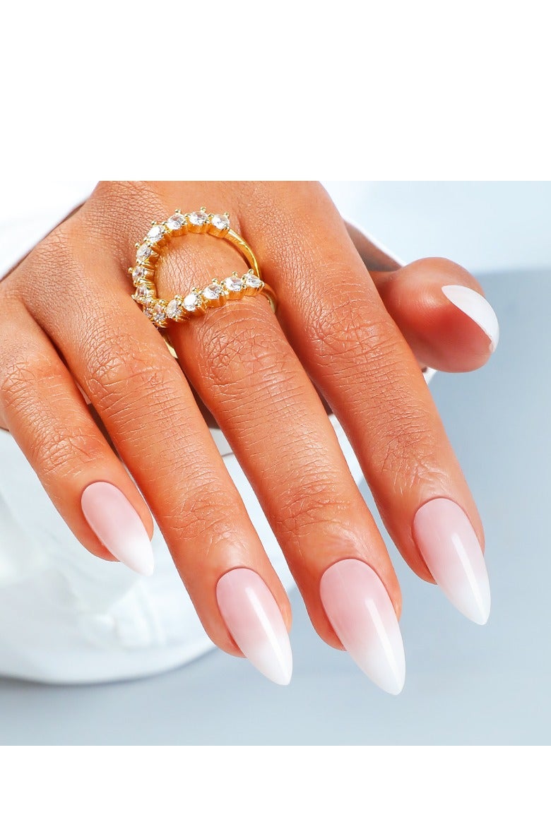 Al Kanzi 24 PCS Press on Nails, Medium Almond Color, Solid Gradient Shiny, Press on Nails, Moderately Natural French Manicure, Artificial Nail Set(Light White) - Image 3