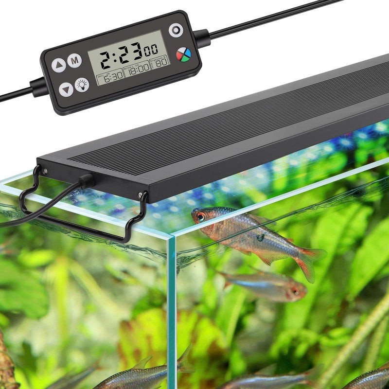 Hygger ضوء حوض السمك LED من هيجر مع تشغيل وإيقاف تلقائي، ضوء طيف كامل مع شاشة LCD، دورة إضاءة 24/7، 7 ألوان، مؤقت قابل للتعديل، مقاوم للماء IP68، 3 أوضاع لحوض مائي مزروع بحجم 12"-18" - Image 1