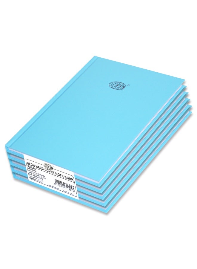 FIS Neon Hard Cover Notebook, A5 Size(14.8x21cm), Single Line Ruling, 100 Sheets, Color Turquoise, Pack of 5 Pieces - FSNBA5N220  - Image 1