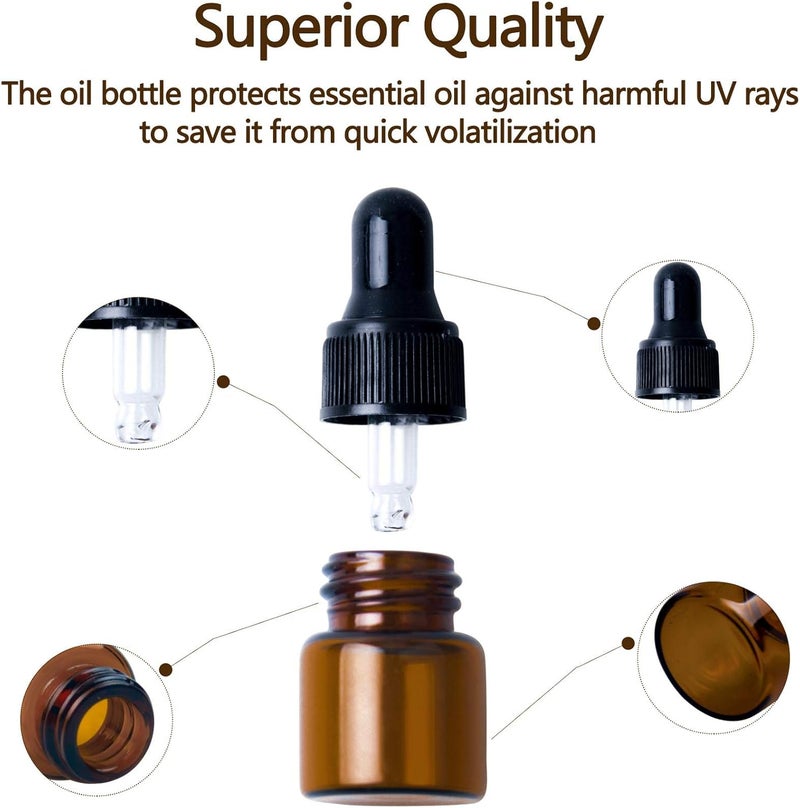 Easeen 50pcs 1ml Amber Mini Glass Dropper Bottles, Small Amber Sample Bottle with Glass Eye Dropper for Essential Oils Sample Traveling - Image 3