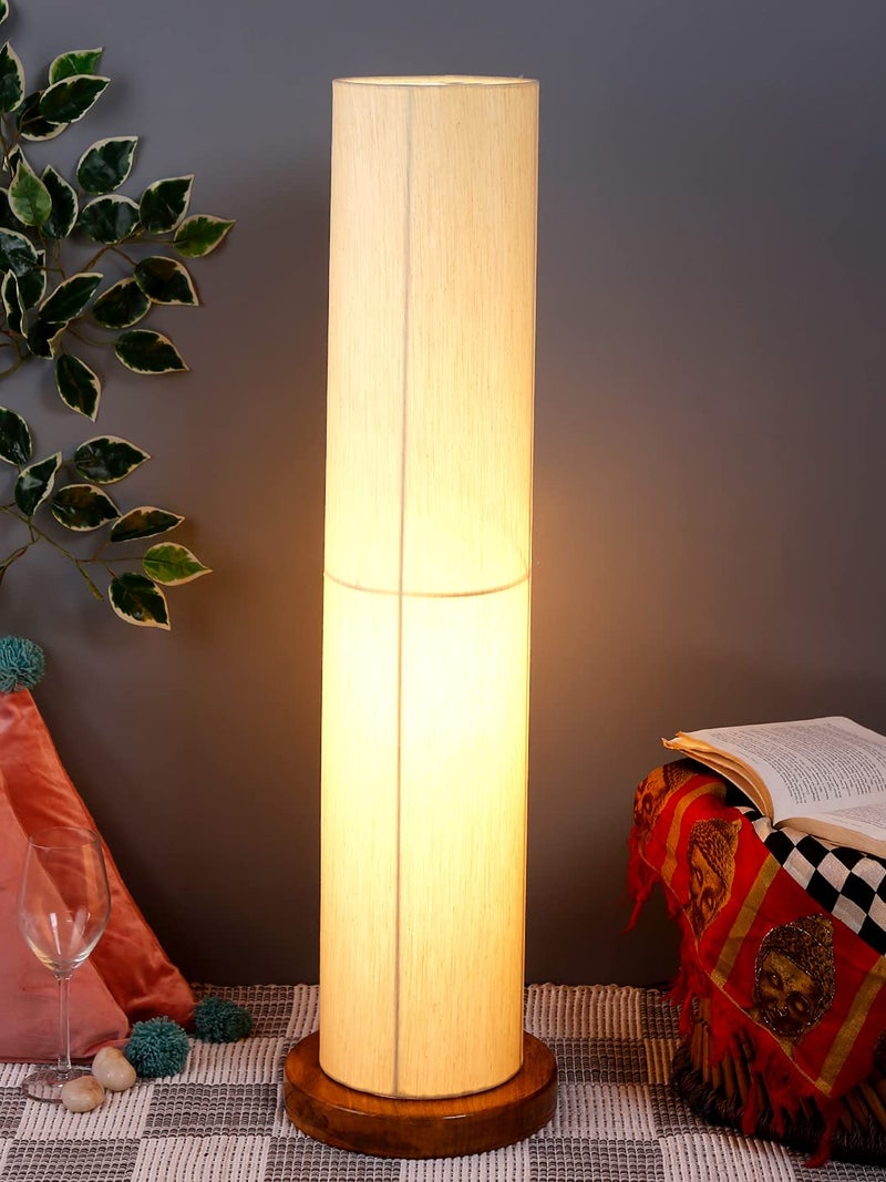 AMDHOME OffWhite Round Cotton Shade Floor lamp with Wood Base OffWhiteCotton - Image 1