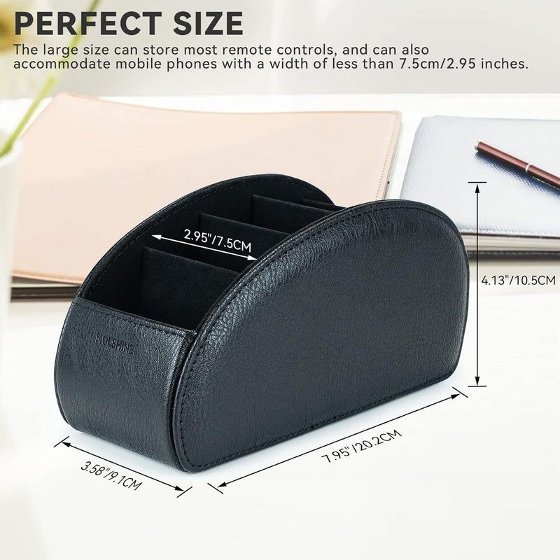 molshine Remote Control Holder with 5 Compartments,Pu Leather Office Organization Storage Caddy Box for Tv Remote ,Heater Controllers,Media Player,Office Supplies,Makeup Brush (Black) - Image 2