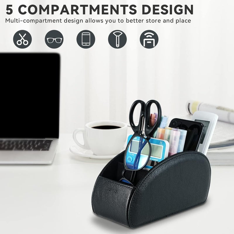 molshine Remote Control Holder with 5 Compartments,Pu Leather Office Organization Storage Caddy Box for Tv Remote ,Heater Controllers,Media Player,Office Supplies,Makeup Brush (Black) - Image 5