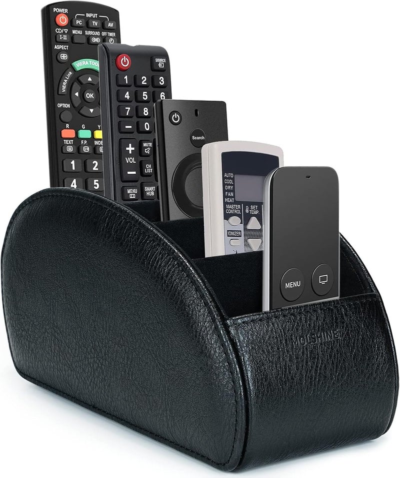 molshine Remote Control Holder with 5 Compartments,Pu Leather Office Organization Storage Caddy Box for Tv Remote ,Heater Controllers,Media Player,Office Supplies,Makeup Brush (Black) - Image 1