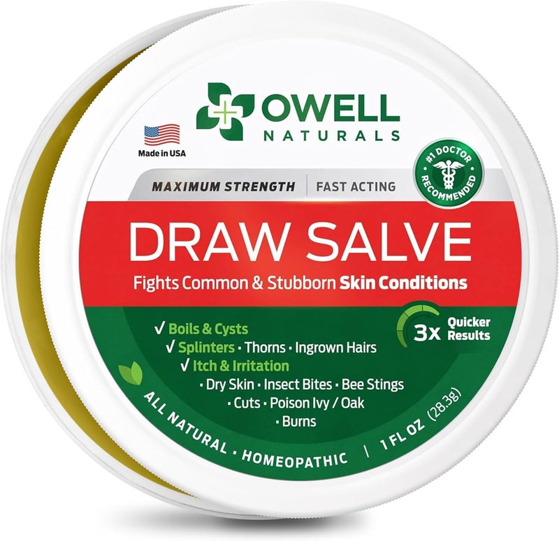 OWELL NATURALS Drawing Salve Ointment 1oz, ingrown Hair, Boil, Splinter Remover, Bug Spider Bites, bee Sting, Mosquito bite Itch, Poison Ivy