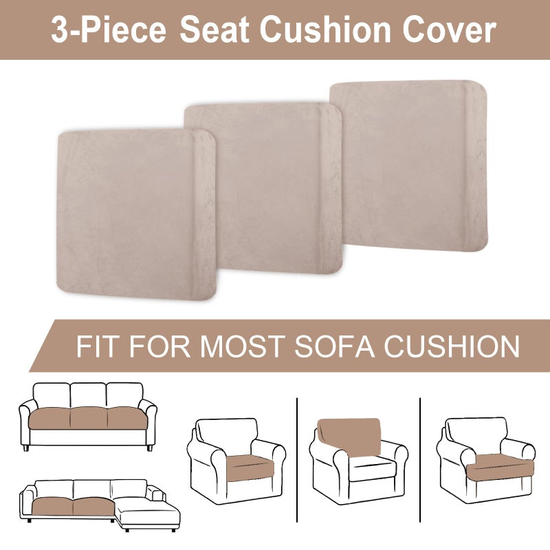 BT.WA Couch Cushion Cover Velvet 3 Pieces Seat Cushion Cover Stretch Sofa Covers Separate Sectional Sofa Slipcovers Furniture Protector (3-Seater or Backrest  Tan) - Image 5