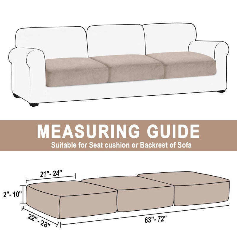 BT.WA Couch Cushion Cover Velvet 3 Pieces Seat Cushion Cover Stretch Sofa Covers Separate Sectional Sofa Slipcovers Furniture Protector (3-Seater or Backrest  Tan) - Image 3