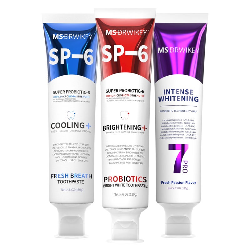 MSDRWIKEY SP-6 Toothpaste, Cooling Fresh Breath, and Popping 7-Pro Whitening Toothpaste Bundle | 6 Probiotics for Oral Health, Fluoride-Free, Safe for Enamel, Deep Whitening & Freshness - Image 1