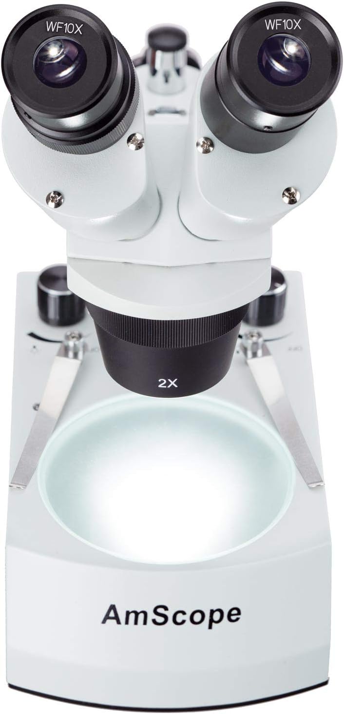 AmScope AmScope SE306RAZE2 Digital ForwardMounted Binocular Stereo Microscope WF10x and WF20x Eyepieces 20X40X80X Magnification 2X and 4X Objectives Upper and Lower Halogen Lighting Reversible BlackWhite Stage Plate Arm Stand 120V Includes 2MP Camera and Software  - Image 2