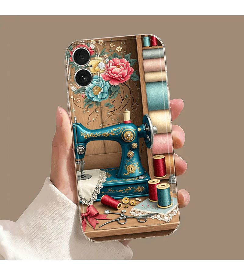 Phone Case For iPhone 15 Pro Mixed Color Sewing Machine Floral Design Transparent Anti Fall Full Cover TPU Shockproof Soft Protective Cover - Image 1