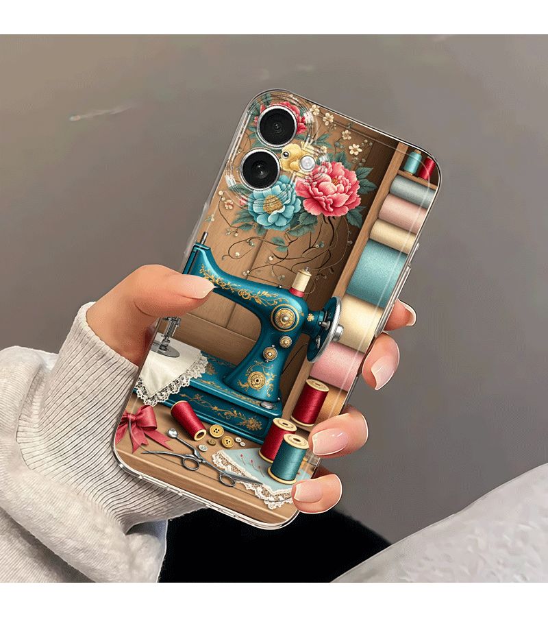 Phone Case For iPhone 15 Pro Mixed Color Sewing Machine Floral Design Transparent Anti Fall Full Cover TPU Shockproof Soft Protective Cover - Image 2