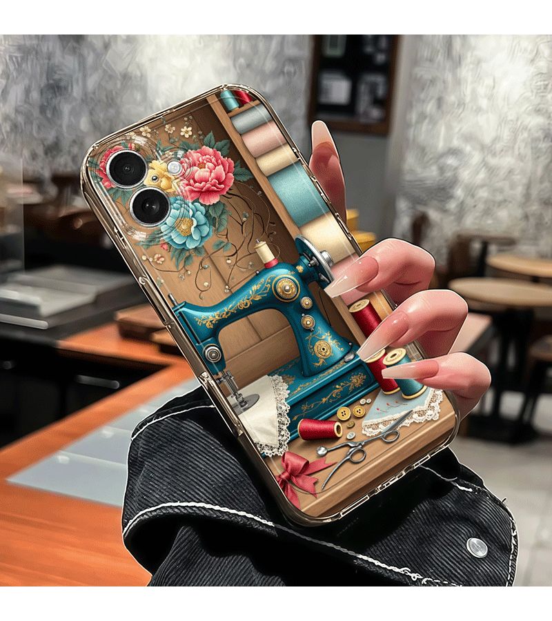 Phone Case For iPhone 15 Pro Mixed Color Sewing Machine Floral Design Transparent Anti Fall Full Cover TPU Shockproof Soft Protective Cover - Image 3