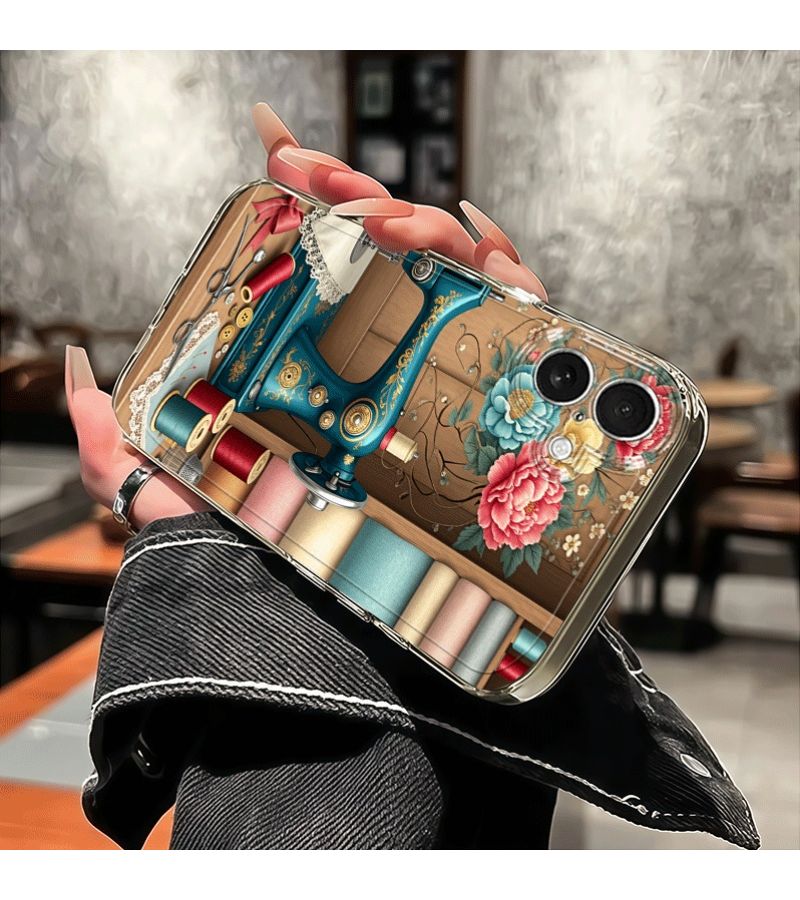 Phone Case For iPhone 15 Pro Mixed Color Sewing Machine Floral Design Transparent Anti Fall Full Cover TPU Shockproof Soft Protective Cover - Image 4