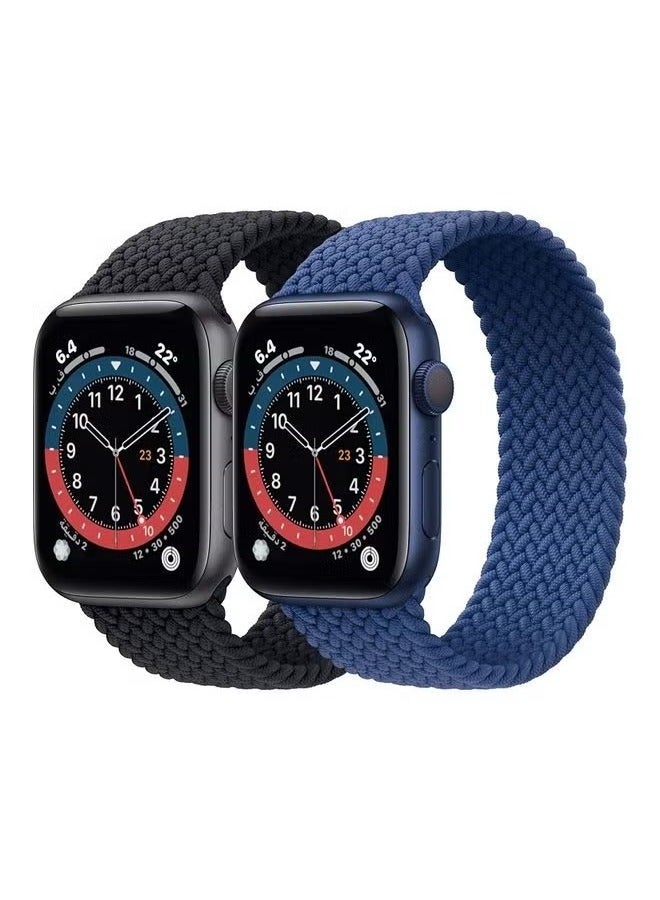 vesus 2-Pack Braided Solo Loop Band for Apple Watch 42/44mm Black/Blue