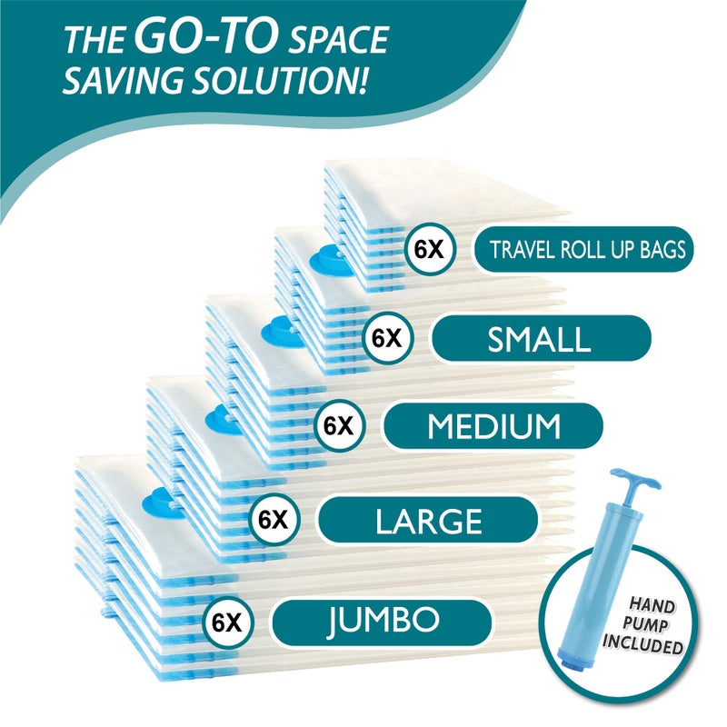 Cozy Essential 30 Pack Vacuum Storage Bags, Space Saver Vacuum Storage Bags, Vacuum Seal Bags for Clothing, Clothes, Comforters and Blankets, Hand Pump Included - Image 4