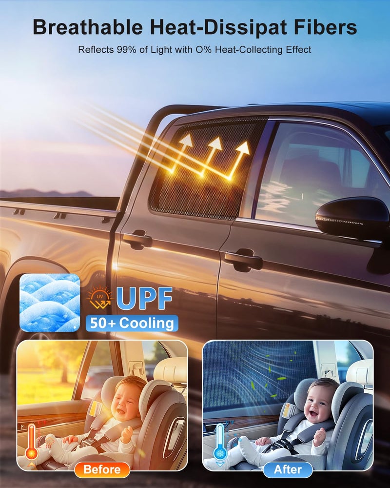 PEMOTech Car Window Shades(2 Pack)-Side Window Sun Shades, UV Protection Breathable Spandex Baby Window Covers, Universal Fit Most of Cars, Protect Privacy for Family (31.5" x47.2) Black - Image 2