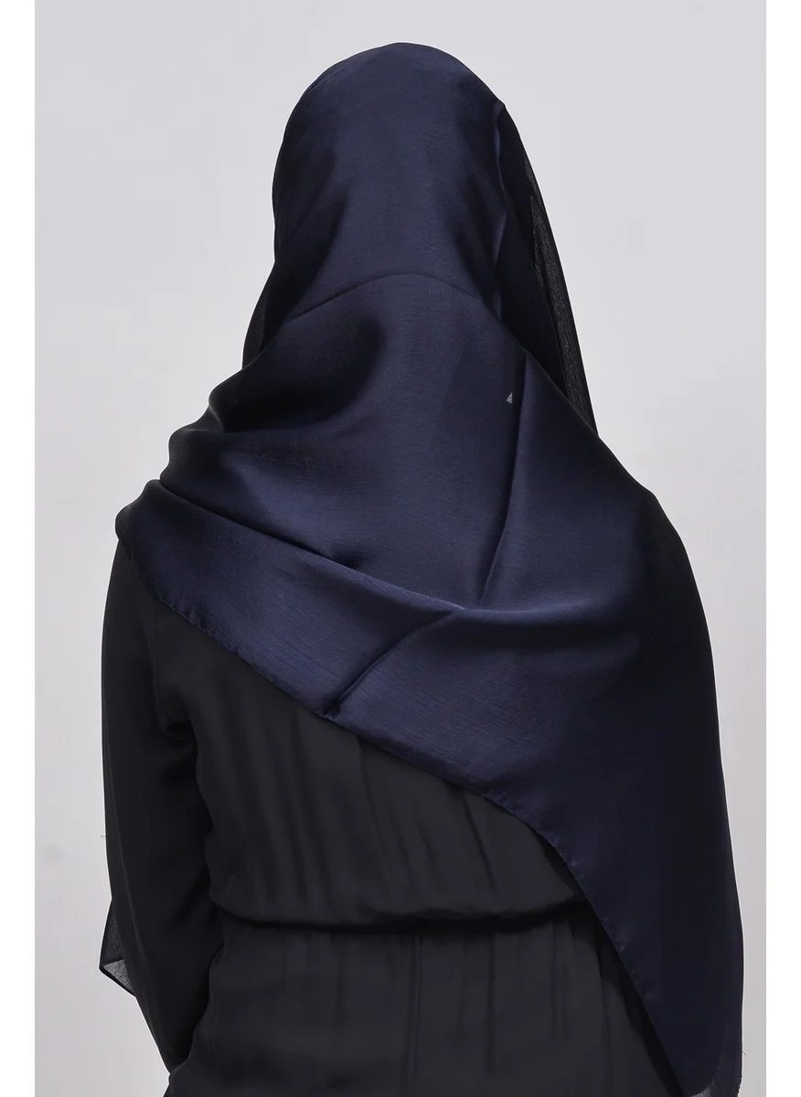 Altobeh Janjan Shiny Satin Textured Hijab Evening Dress Chiffon Shawl-Navy Blue