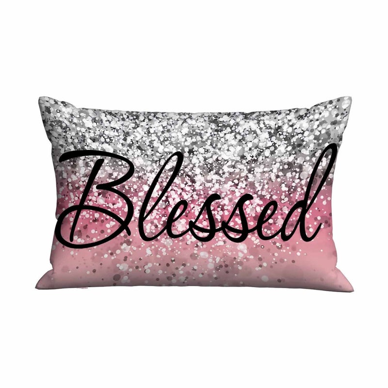 Mugod Rectangle Pillowcase Black Blessed on Silver Pink Dot HighlightsThrow Cushion Covers Rectangle Zipper Decor Sofa Couch Bedroom Living Room Home 20x30 Inches