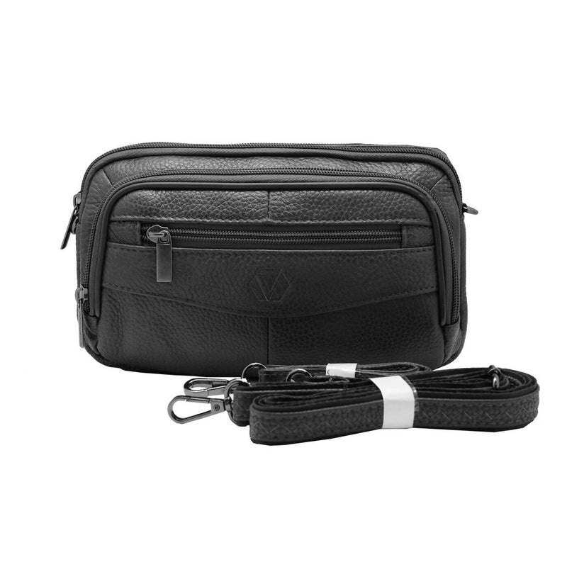 Vidlea Mens Handbag Cowhide Leather Crossbody Shoulder Messenger Bag Organizer Checkbook Wallet Purse (S Black)