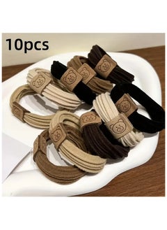 A Set Of 10 Lightweight Hair Ties For Daily Use, Suitable For All Ages With A Cute Bear Face Design.