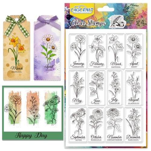 CHGCRAFT Birthday Month Flowers Clear Stamps Flowers Transparent Stamps Silicone Clear Stamp Seals for DIY Scrapbooking Photo Album Decoration 43x63 inch - Image 1