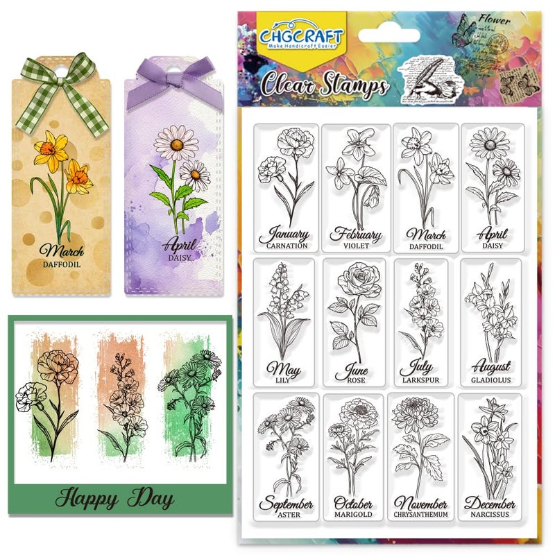 CHGCRAFT Birthday Month Flowers Clear Stamps Flowers Transparent Stamps Silicone Clear Stamp Seals for DIY Scrapbooking Photo Album Decoration 43x63 inch - Image 3