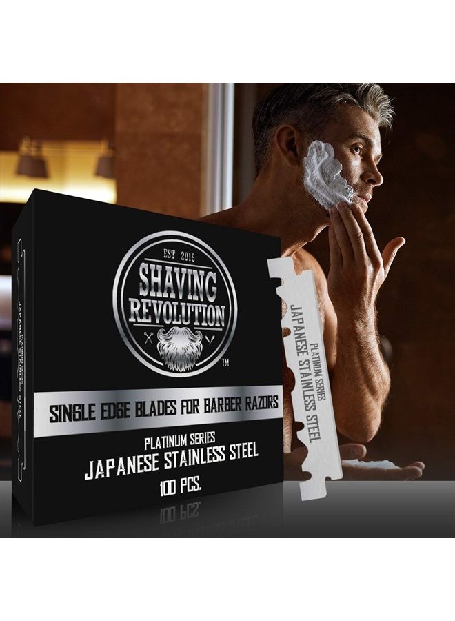 SHAVING REVOLUTION شفرة حلاقة الحلاق - شفرات حلاقة حادة مفردة 100 قطعة - شفرات حلاقة من الفولاذ المقاوم للصدأ مفردة - Image 1
