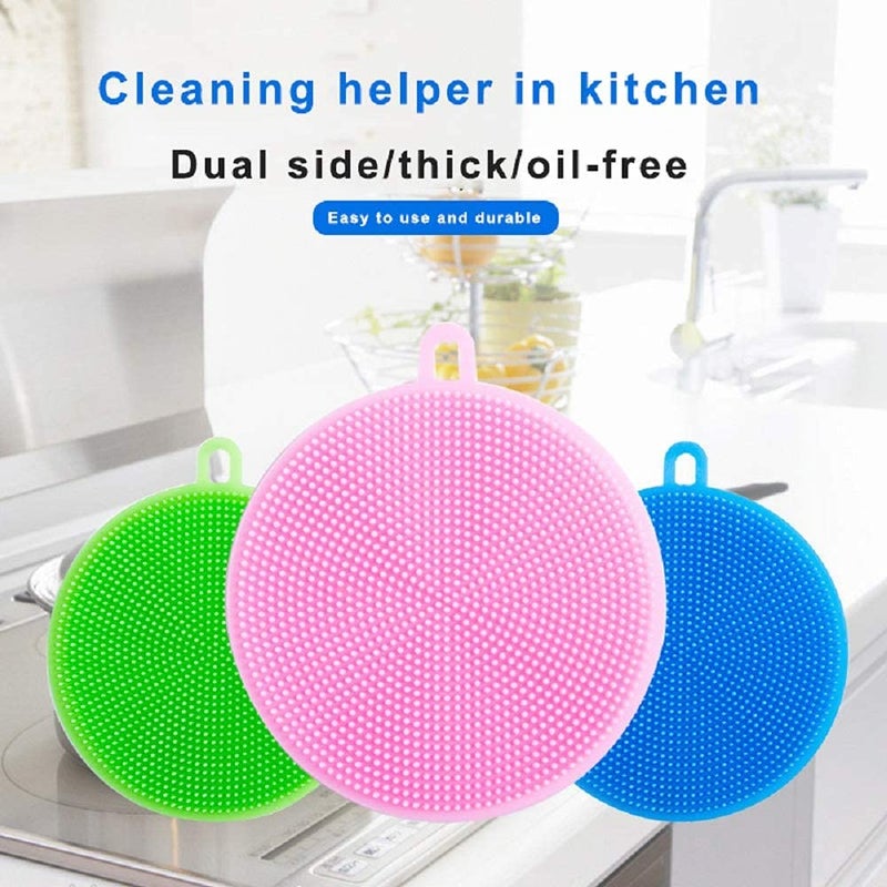 POPLEY Silicone Sponge (3 Pack) - Food Grade Reusable Sponges for Dishes - Dishwasher Safe, Heat Resistant and BPA Free - Double Sided Silicon Brush - Dish Scrubber (Multicolor) - Image 4