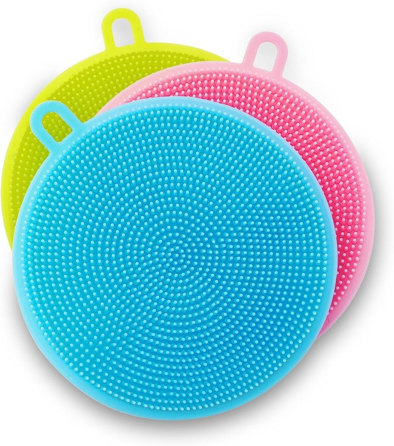 POPLEY Silicone Sponge (3 Pack) - Food Grade Reusable Sponges for Dishes - Dishwasher Safe, Heat Resistant and BPA Free - Double Sided Silicon Brush - Dish Scrubber (Multicolor) - Image 5