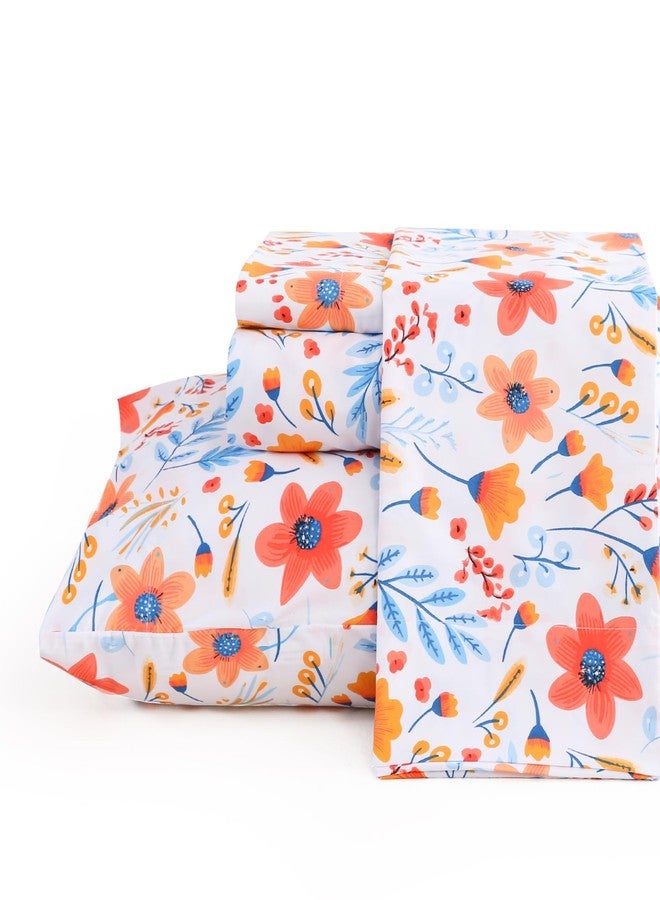 JSD Floral Printed Sheet Set Cal King, 4 Piece Flower Pattern Microfiber Bed Sheets Deep Pocket - Image 1