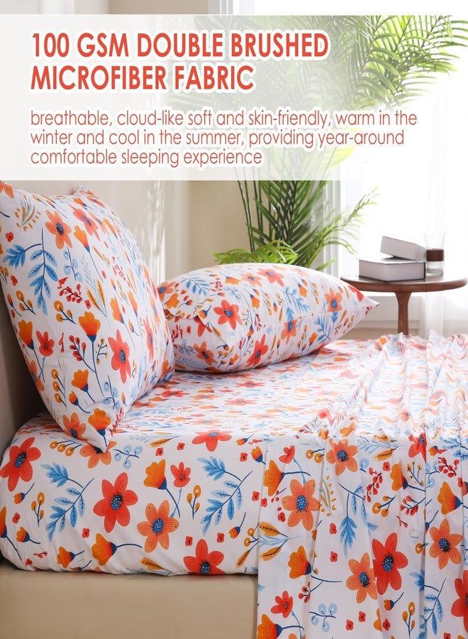 JSD Floral Printed Sheet Set Cal King, 4 Piece Flower Pattern Microfiber Bed Sheets Deep Pocket - Image 5