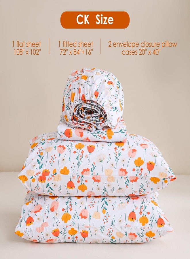 JSD Floral Printed Sheet Set Cal King, 4 Piece Flower Pattern Microfiber Bed Sheets Deep Pocket - Image 2