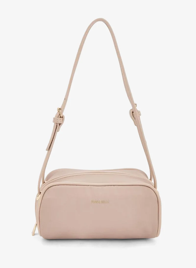Textured Shoulder Bag With Zip Closure
