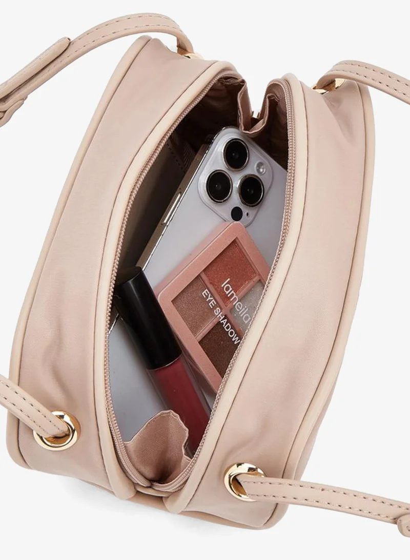 Flora Bella By Shoexpress NUDE Textured Shoulder Bag With Zip Closure for Women | Best Price UAE