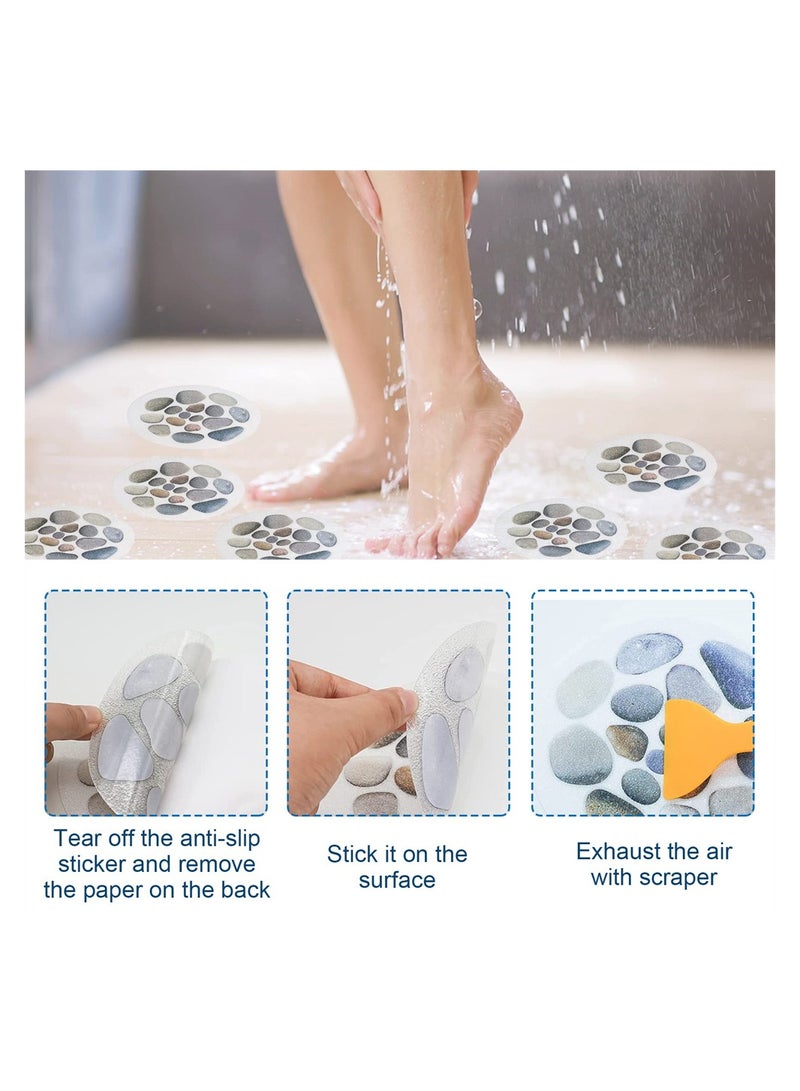 Excefore Non Slip Bath Stickers, 10 Pcs Stone Pattern Decorations, Bathtub Patterned Rubber Stickers, Safety Shower Treads Non-Slip Safety Stickers with Plastic Scraper for Bath Shower Kitchen - Image 3