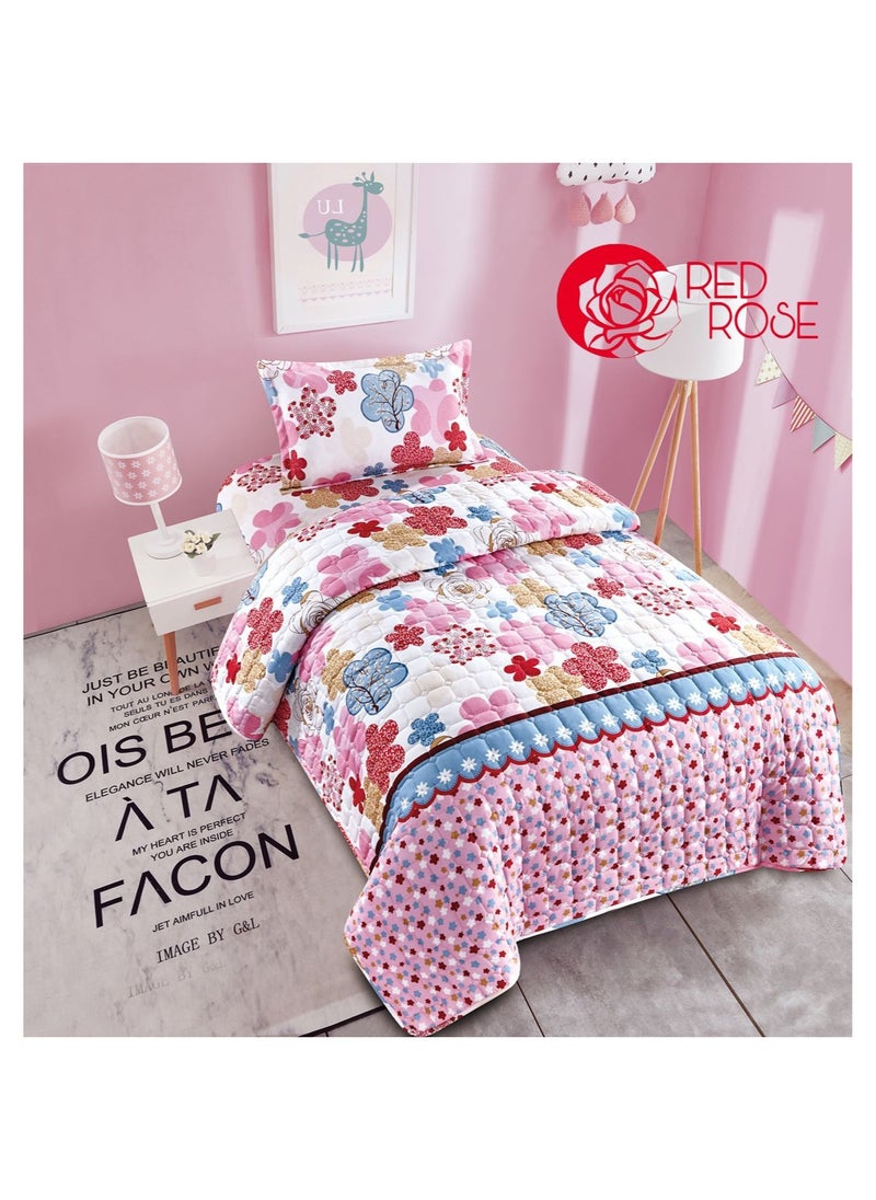 Red Rose - 3-Piece Compressed Comforter Set Microfiber Single Size 160 x220  cm Multicolour - Image 1