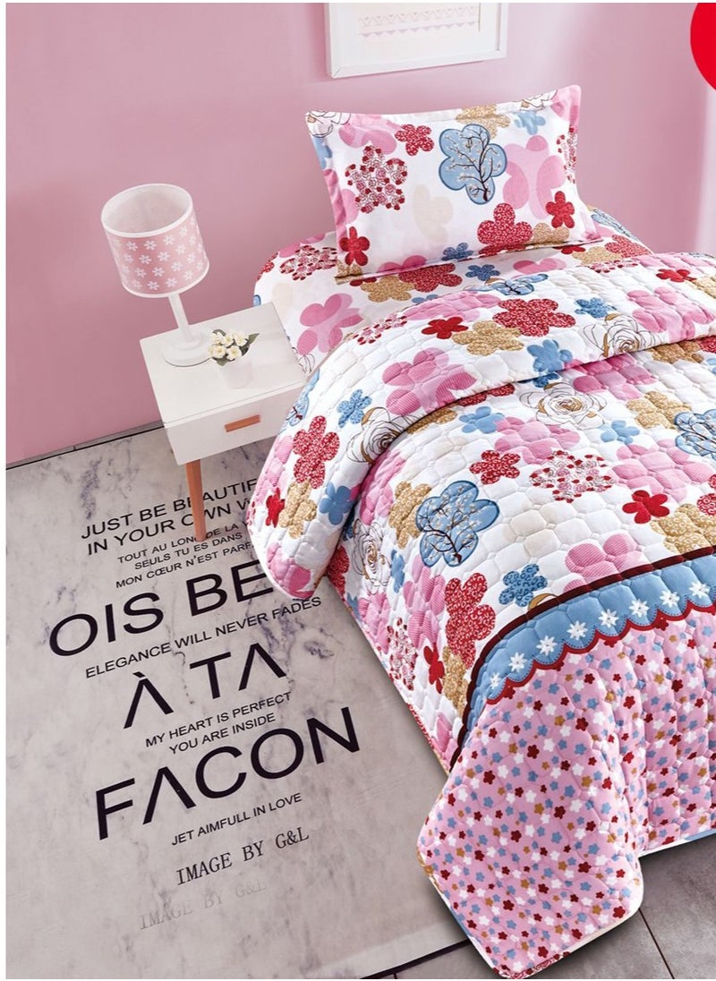 Red Rose - 3-Piece Compressed Comforter Set Microfiber Single Size 160 x220  cm Multicolour - Image 1