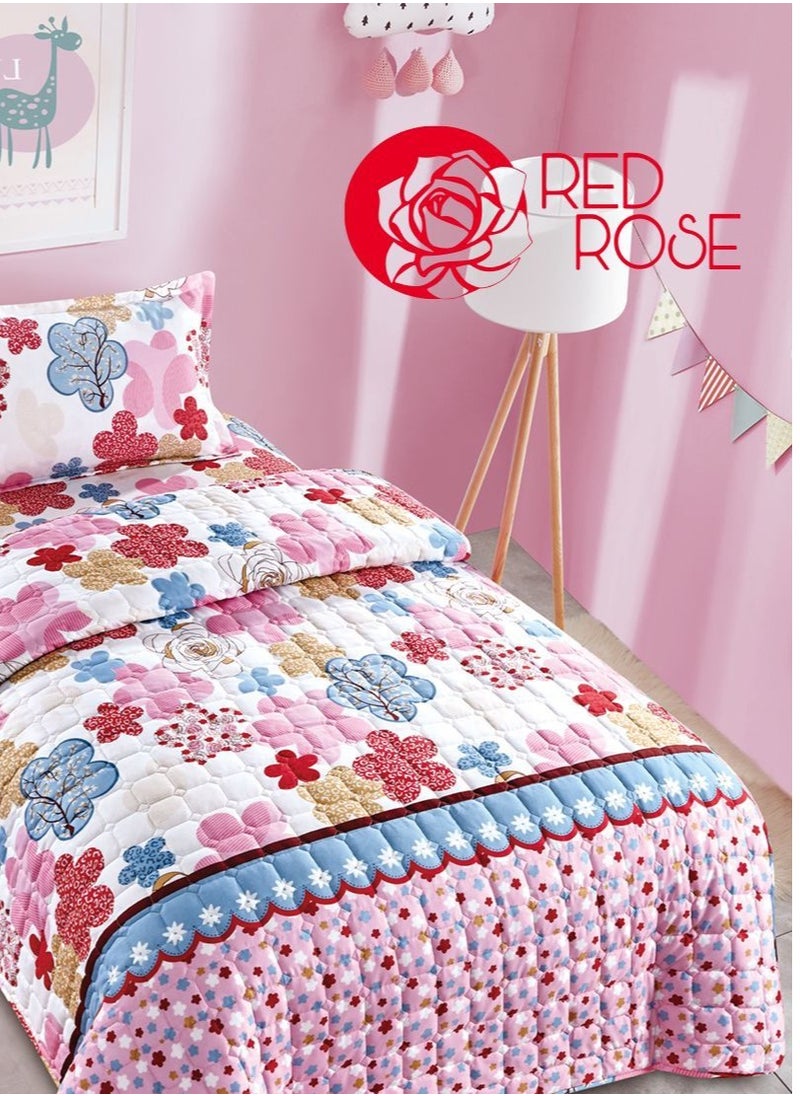 Red Rose - 3-Piece Compressed Comforter Set Microfiber Single Size 160 x220  cm Multicolour - Image 1