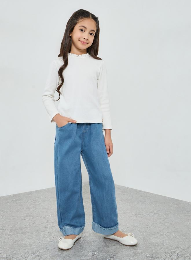 Styli Girls Wide Leg Jeans with Elastic Waist - Image 2